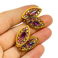 Load image into Gallery viewer, Vintage gold rhinestone leaf designer clip on earrings
