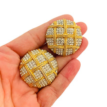 Load image into Gallery viewer, Vintage gold rhinestone massive designer runway clip on earrings
