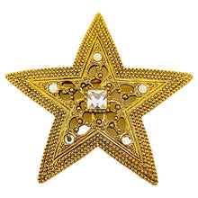 Load image into Gallery viewer, Vintage gold rhinestone star designer runway brooch
