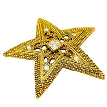 Load image into Gallery viewer, Vintage gold rhinestone star designer runway brooch
