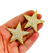 Load image into Gallery viewer, Vintage gold rhinestone star designer runway clip on earrings
