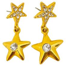 Load image into Gallery viewer, Vintage gold rhinestone star designer runway earrings
