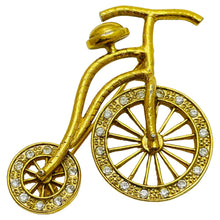 Load image into Gallery viewer, Vintage gold rhinestones bike figural designer brooch
