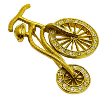 Load image into Gallery viewer, Vintage gold rhinestones bike figural designer brooch
