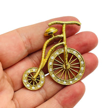 Load image into Gallery viewer, Vintage gold rhinestones bike figural designer brooch
