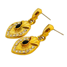 Load image into Gallery viewer, Vintage gold rhinestones dangle designer runway pierced earrings
