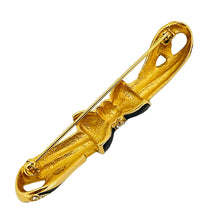 Load image into Gallery viewer, Vintage gold rhinestones enamel bow designer runway brooch
