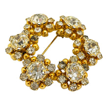 Load image into Gallery viewer, Vintage gold rhinestones flowers designer brooch
