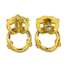 Load image into Gallery viewer, Vintage gold rhinestones massive door knocker designer runway clip on earrings
