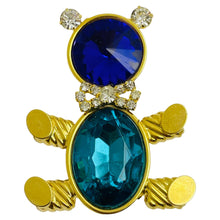 Load image into Gallery viewer, Vintage gold rhinestones teddy bear designer brooch
