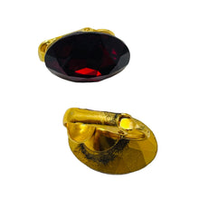 Load image into Gallery viewer, Vintage gold ruby glass designer clip on earrings

