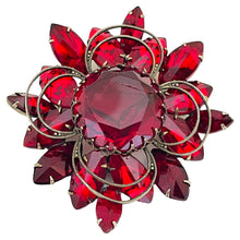 Load image into Gallery viewer, Vintage gold ruby red glass designer brooch
