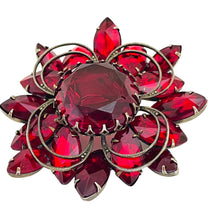 Load image into Gallery viewer, Vintage gold ruby red glass designer brooch
