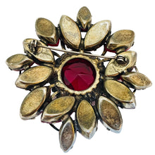 Load image into Gallery viewer, Vintage gold ruby red glass designer brooch

