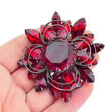 Load image into Gallery viewer, Vintage gold ruby red glass designer brooch
