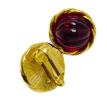 Load image into Gallery viewer, Vintage gold ruby red glass designer clip on earrings
