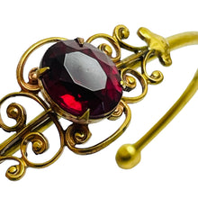 Load image into Gallery viewer, Vintage gold ruby red glass designer cuff bracelet
