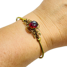 Load image into Gallery viewer, Vintage gold ruby red glass designer cuff bracelet
