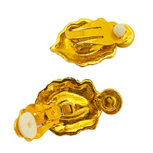 Load image into Gallery viewer, Vintage gold ruby red glass designer runway clip on earrings
