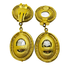 Load image into Gallery viewer, Vintage gold sapphire emerald glass designer runway clip on earrings
