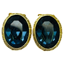 Load image into Gallery viewer, Vintage gold sapphire glass designer clip on earrings
