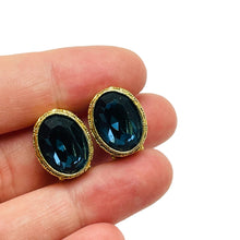 Load image into Gallery viewer, Vintage gold sapphire glass designer clip on earrings
