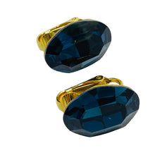 Load image into Gallery viewer, Vintage gold sapphire glass designer clip on earrings
