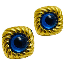Load image into Gallery viewer, Vintage gold sapphire glass designer earrings
