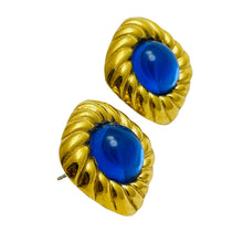 Load image into Gallery viewer, Vintage gold sapphire glass designer earrings
