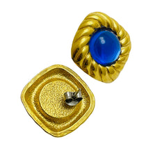 Load image into Gallery viewer, Vintage gold sapphire glass designer earrings
