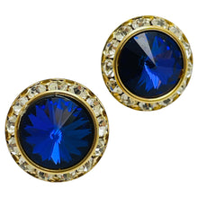 Load image into Gallery viewer, Vintage gold sapphire glass rivioli designer earrings
