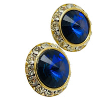 Load image into Gallery viewer, Vintage gold sapphire glass rivioli designer earrings
