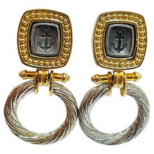 Load image into Gallery viewer, Vintage gold silver nautical door knocker clip on designer earrings
