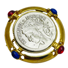 Load image into Gallery viewer, Vintage gold silver republique francause faux coin jewel designer brooch
