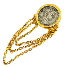 Load image into Gallery viewer, Vintage gold silver tone Etruscan byzantine coin dangle chains brooch
