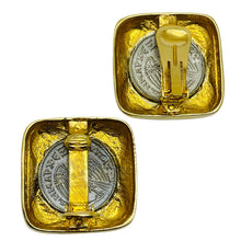 Load image into Gallery viewer, Vintage gold silver tone coin etruscan designer clip on earrings
