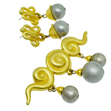 Load image into Gallery viewer, Vintage gold silver tone dangle beads designer brooch earrings set
