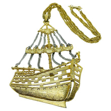 Load image into Gallery viewer, Vintage gold silver tone huge ship pendant chain designer necklace
