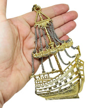 Load image into Gallery viewer, Vintage gold silver tone huge ship pendant chain designer necklace
