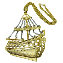 Load image into Gallery viewer, Vintage gold silver tone huge ship pendant chain designer necklace

