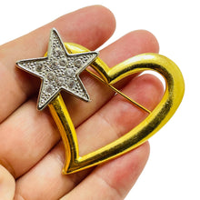 Load image into Gallery viewer, Vintage gold silver tone rhinestone heart star designer brooch
