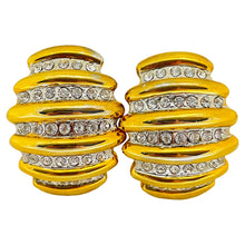 Load image into Gallery viewer, Vintage gold silver tone rhinestones designer clip on earrings
