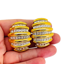Load image into Gallery viewer, Vintage gold silver tone rhinestones designer clip on earrings
