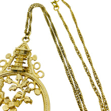 Load image into Gallery viewer, Vintage gold tone Asian geisha pagoda designer chain pendant necklace

