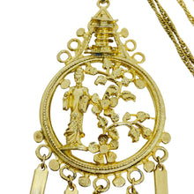 Load image into Gallery viewer, Vintage gold tone Asian geisha pagoda designer chain pendant necklace
