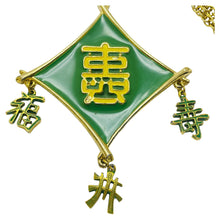 Load image into Gallery viewer, Vintage gold tone Asian green yellow enamel designer necklace
