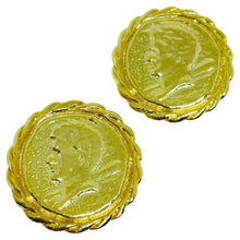Load image into Gallery viewer, Vintage gold tone Etruscan coin designer clip on earrings
