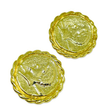 Load image into Gallery viewer, Vintage gold tone Etruscan coin designer clip on earrings
