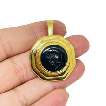 Load image into Gallery viewer, Vintage gold tone Roman glass onyx intaglio designer enhancer pendant
