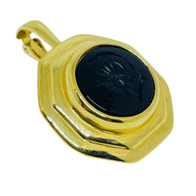 Load image into Gallery viewer, Vintage gold tone Roman glass onyx intaglio designer enhancer pendant
